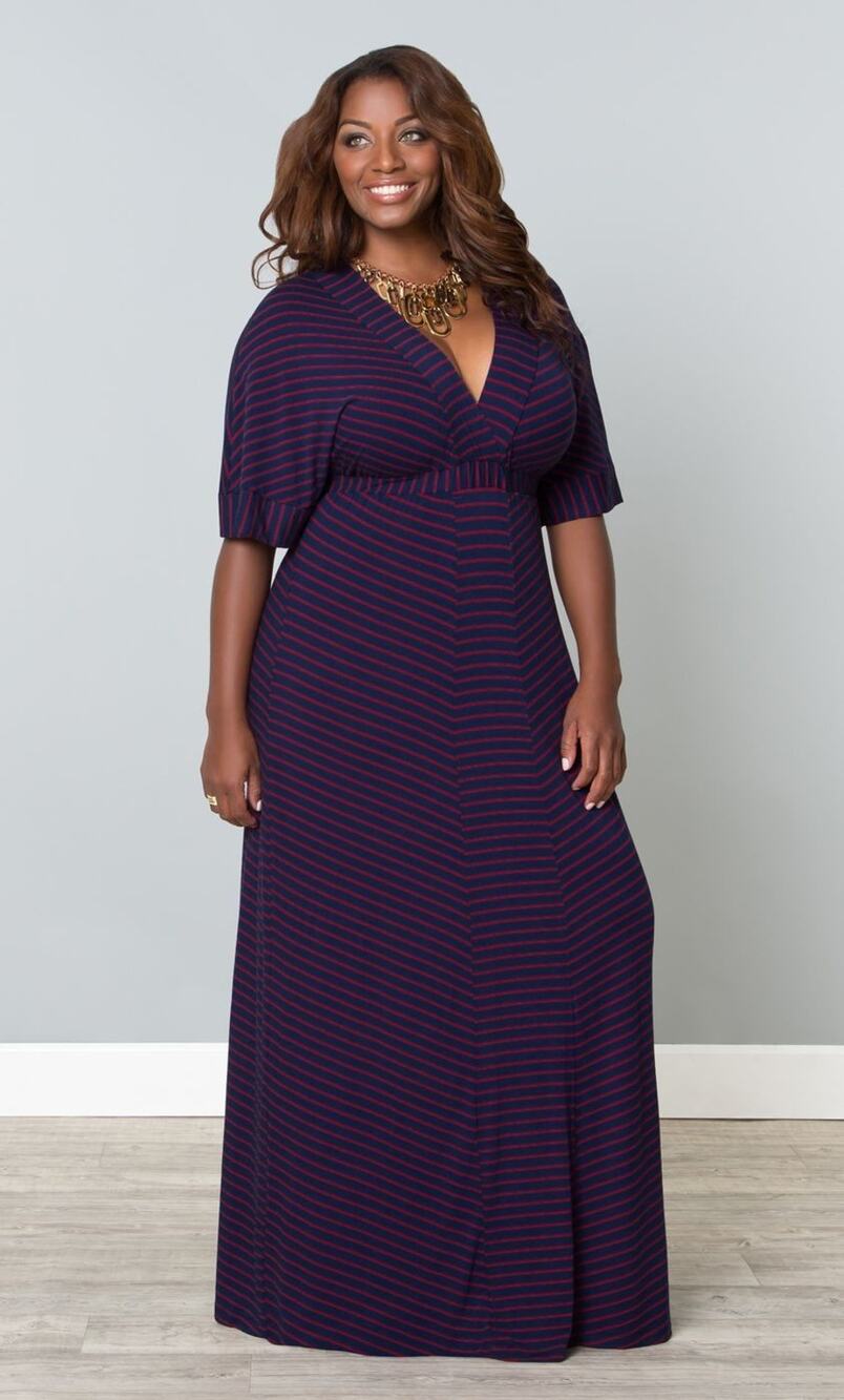 Kiyonna Dress Red Blue Striped Maxi Party Patio Style 1X Kimono Sleeves Patriot